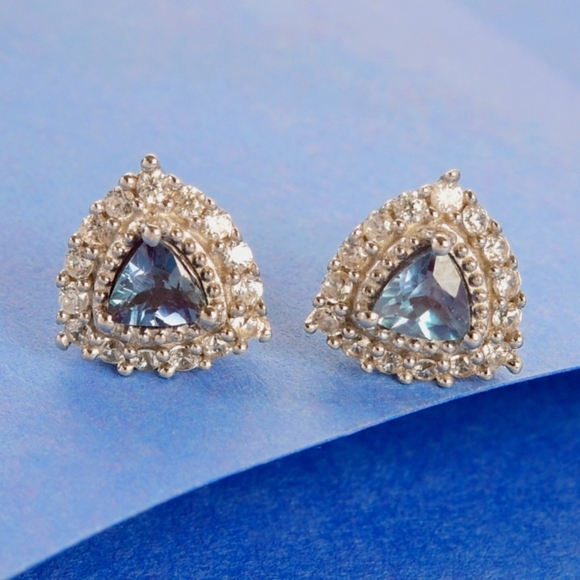 ❤️HOST PICK! Lab Created Alexandrite & Zircon Earrings Sterling Silver 1.30* - Picture 2 of 5